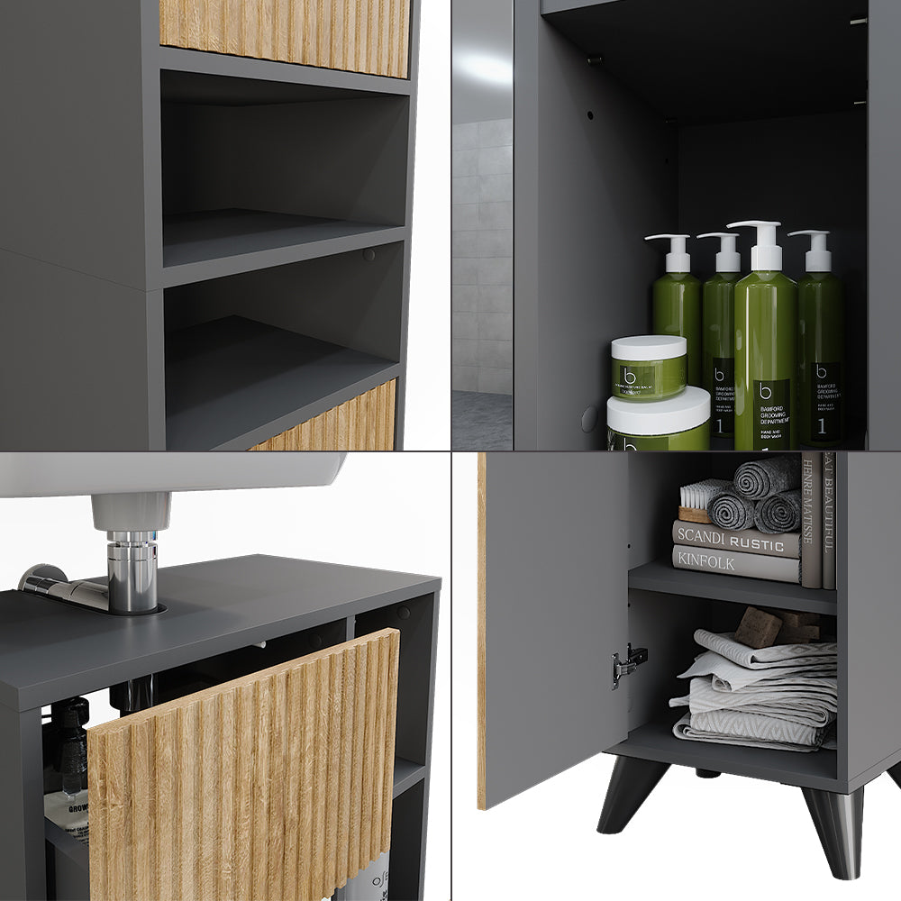 Vicco Set di mobili da bagno Antracite/quercia di montagna 3 parti