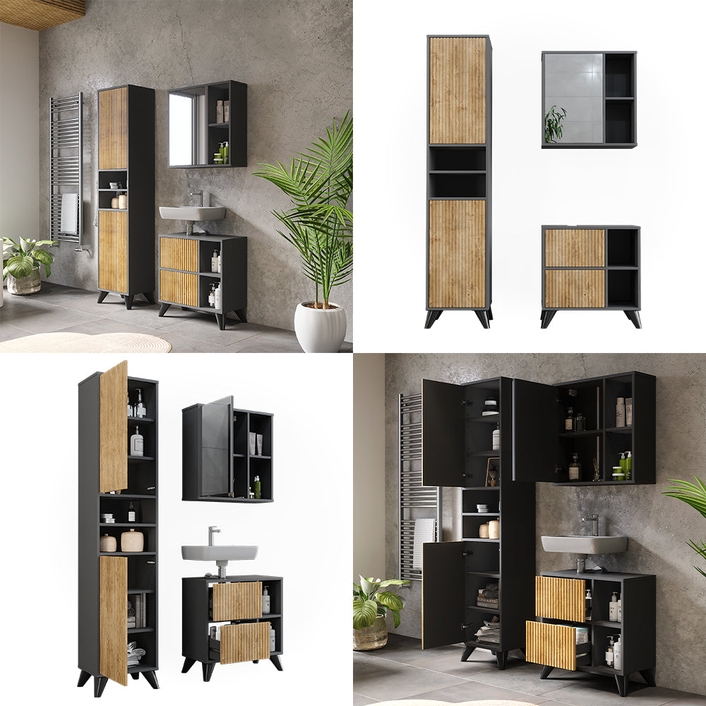 Vicco Set di mobili da bagno Antracite/quercia di montagna 3 parti