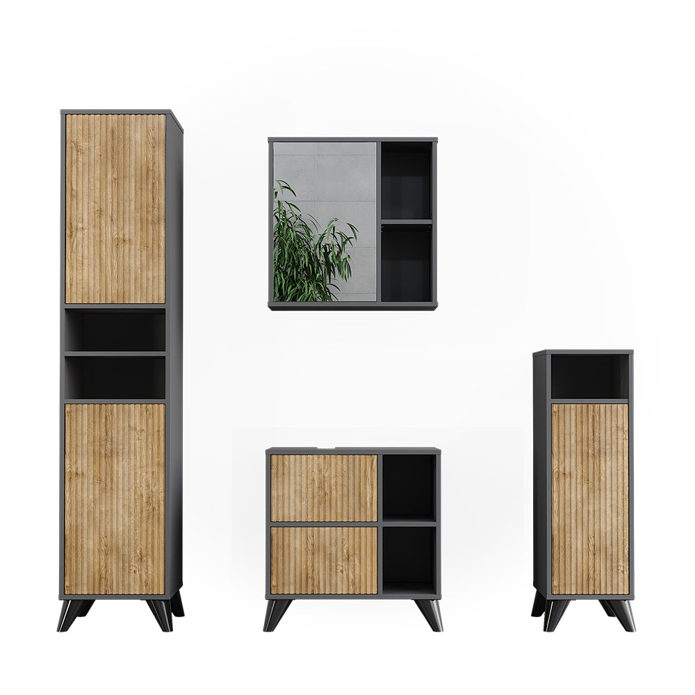 Vicco Set di mobili da bagno Antracite/quercia di montagna Set 4