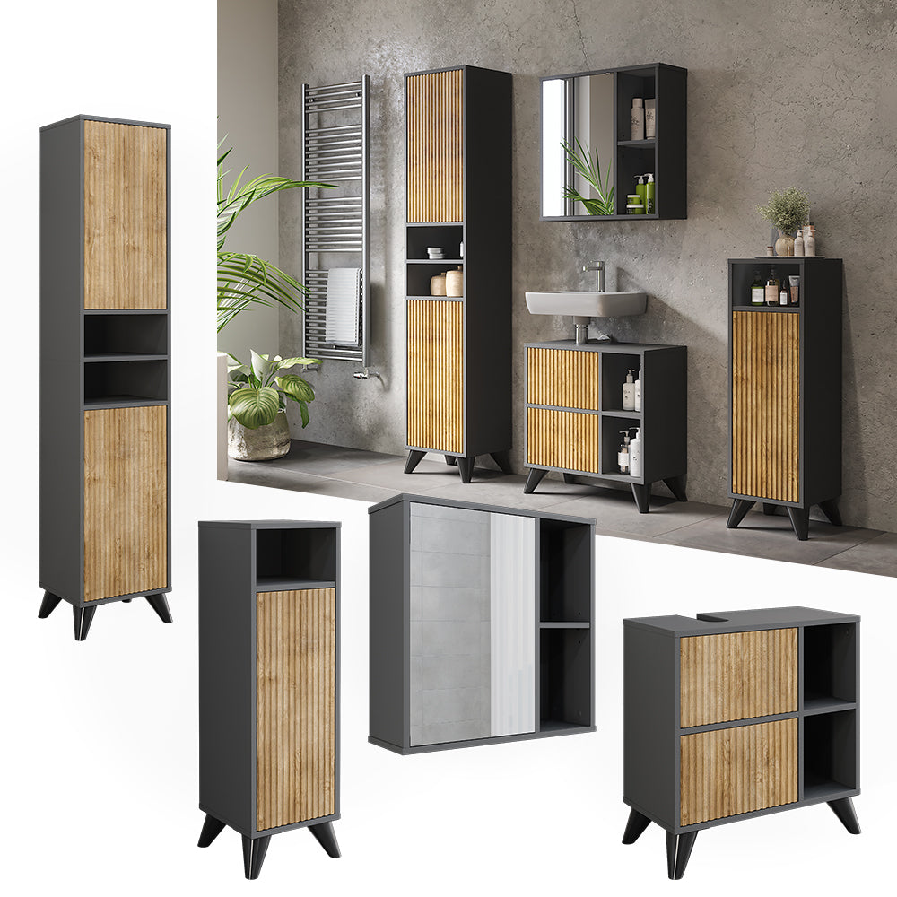 Vicco Set di mobili da bagno Antracite/quercia di montagna Set 4