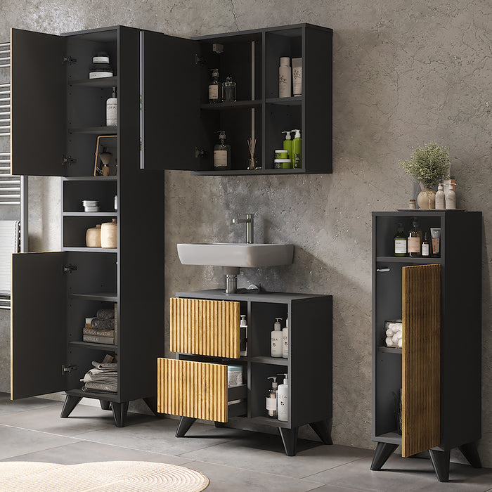 Vicco Set di mobili da bagno Antracite/quercia di montagna Set 4