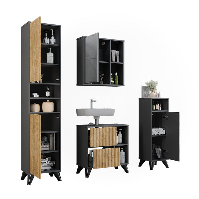 Vicco Set di mobili da bagno Antracite/quercia di montagna Set 4