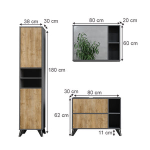 Vicco Set di mobili da bagno Antracite/quercia di montagna 80 cm, set 3