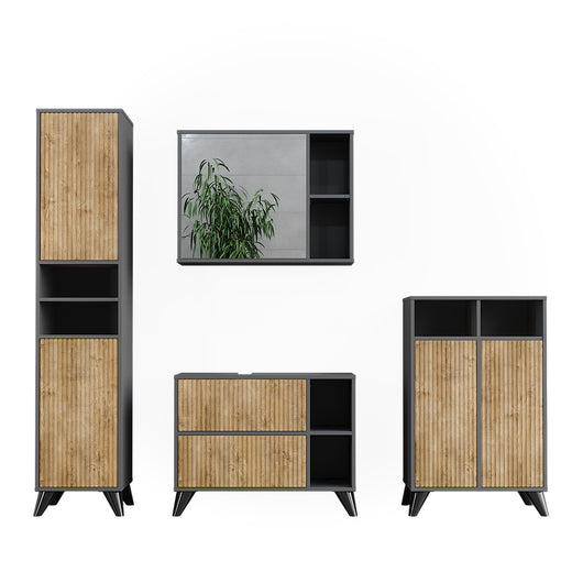 Vicco Set di mobili da bagno Antracite/quercia di montagna 80 cm, set 4