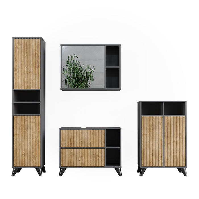 Vicco Set di mobili da bagno Antracite/quercia di montagna 80 cm, set 4