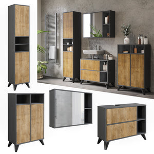 Vicco Set di mobili da bagno Antracite/quercia di montagna 80 cm, set 4