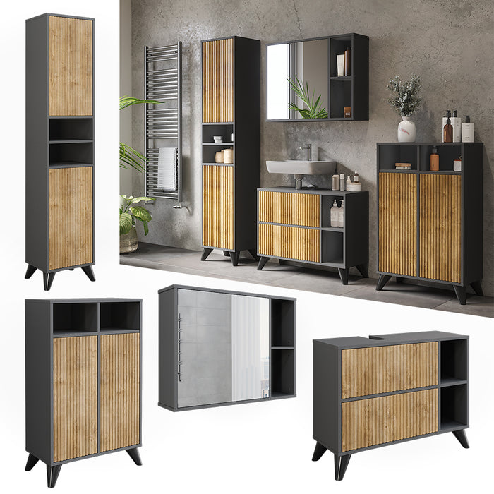 Vicco Set di mobili da bagno Antracite/quercia di montagna 80 cm, set 4