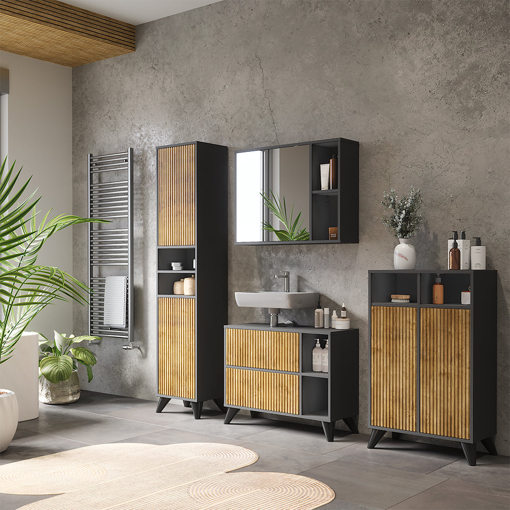 Vicco Set di mobili da bagno Antracite/quercia di montagna 80 cm, set 4