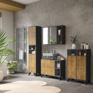 Vicco Set di mobili da bagno Antracite/quercia di montagna 80 cm, set 4