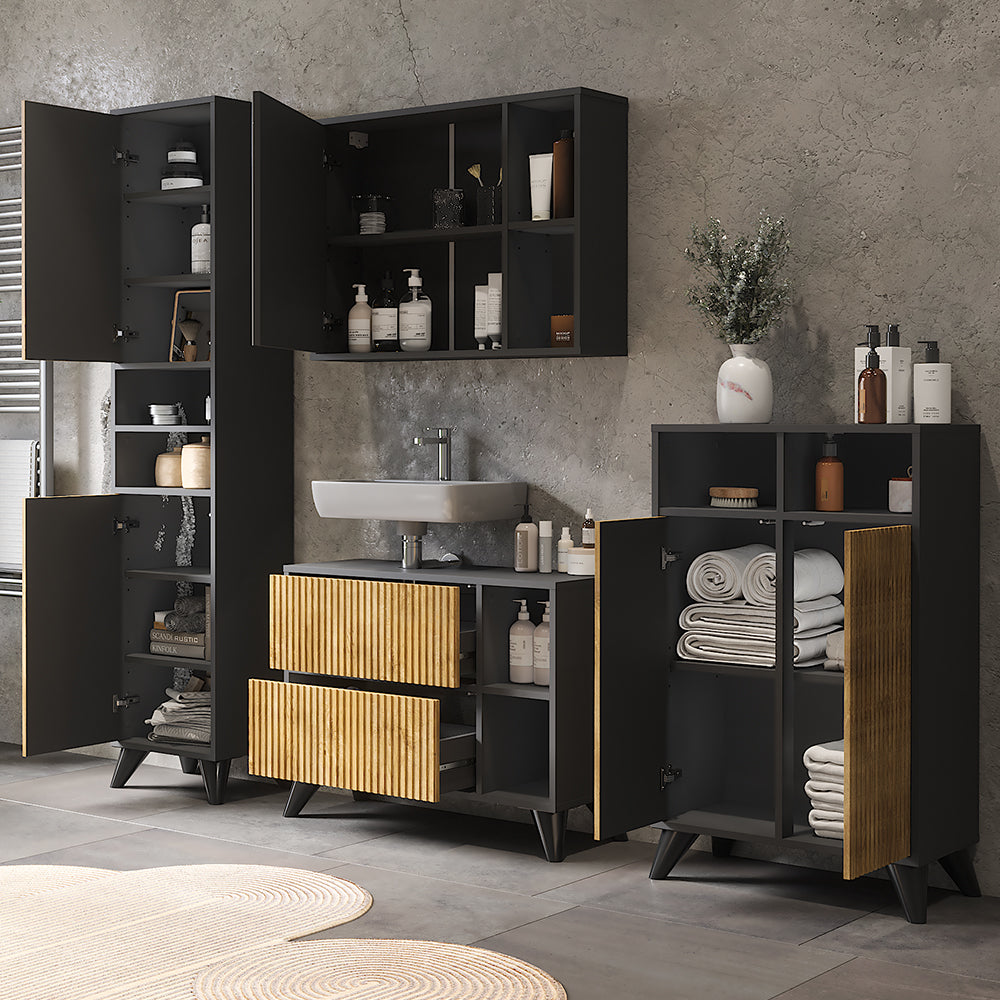 Vicco Set di mobili da bagno Antracite/quercia di montagna 80 cm, set 4