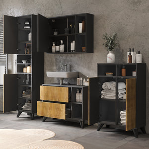 Vicco Set di mobili da bagno Antracite/quercia di montagna 80 cm, set 4