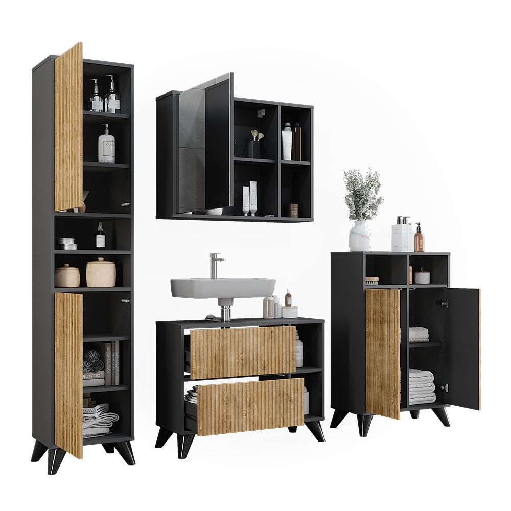 Vicco Set di mobili da bagno Antracite/quercia di montagna 80 cm, set 4