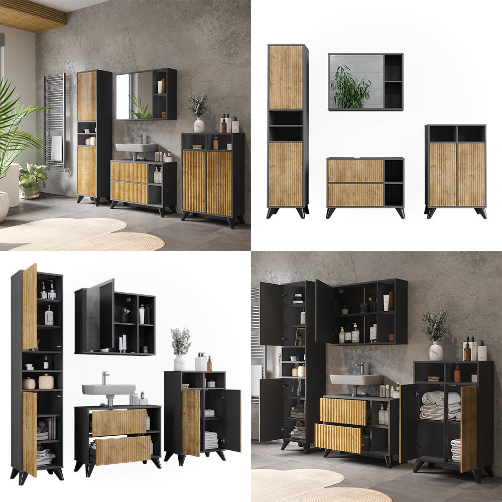 Vicco Set di mobili da bagno Antracite/quercia di montagna 80 cm, set 4
