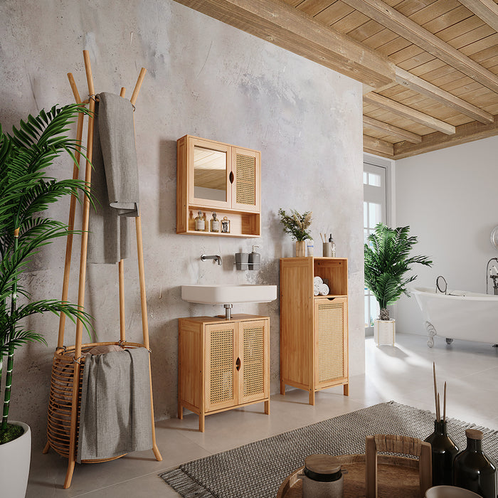 Vicco armadietto da bagno con portabiancheria Bambù 36 x 98 cm