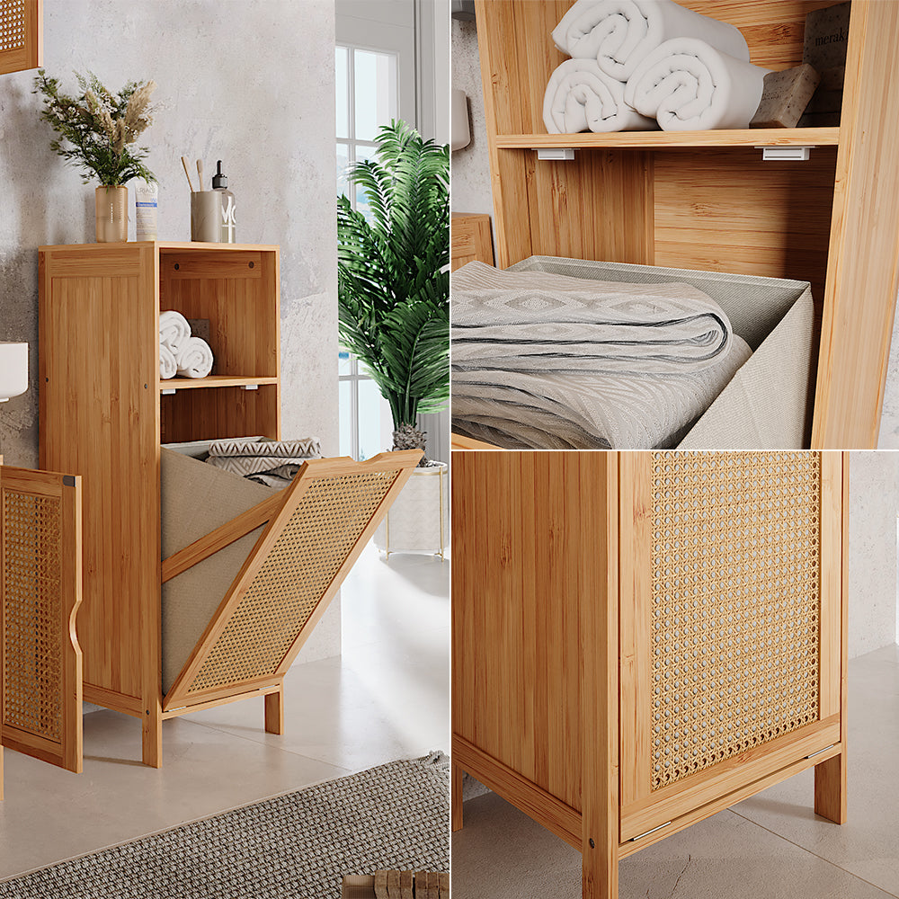 Vicco armadietto da bagno con portabiancheria Bambù 36 x 98 cm