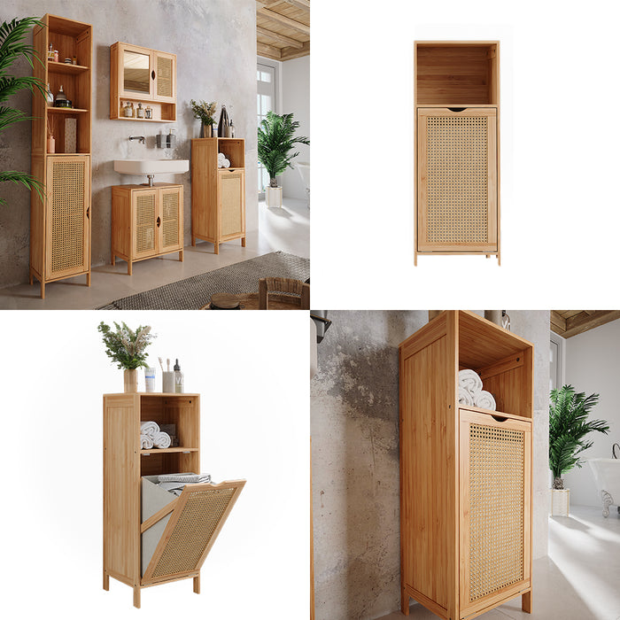 Vicco armadietto da bagno con portabiancheria Bambù 36 x 98 cm