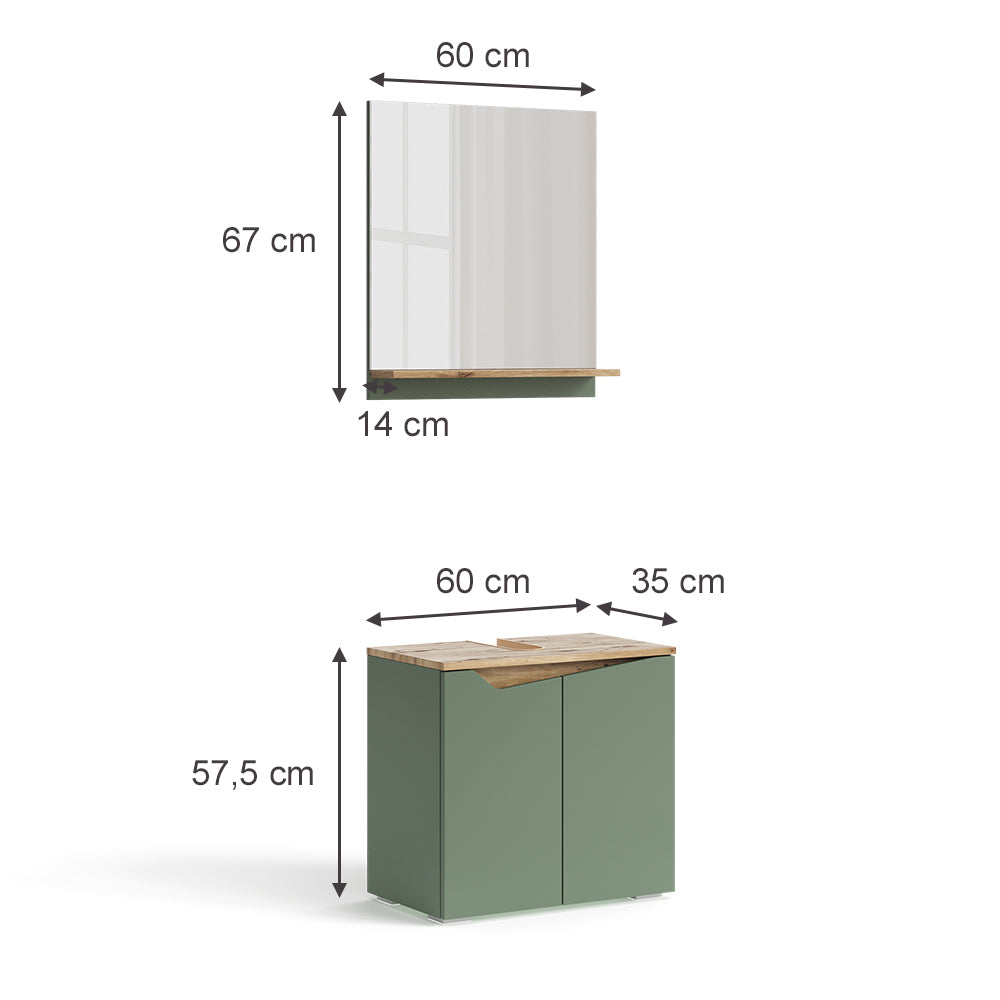 Vicco Set di mobili da bagno Verde/Artigianale 2 parti