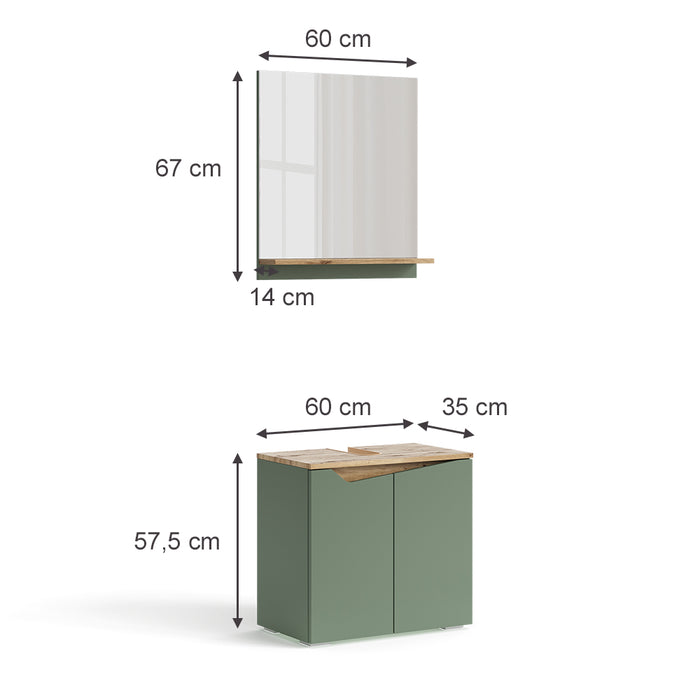 Vicco Set di mobili da bagno Verde/Artigianale 2 parti