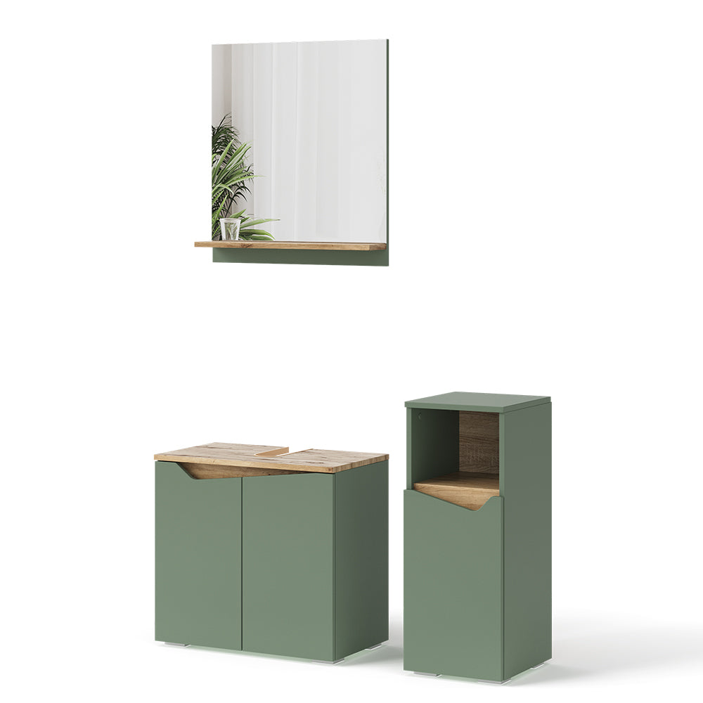 Vicco Set di mobili da bagno Verde/Artigianale 3 pezzi, con cabinet midi