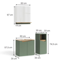 Vicco Set di mobili da bagno Verde/Artigianale 3 pezzi, con cabinet midi