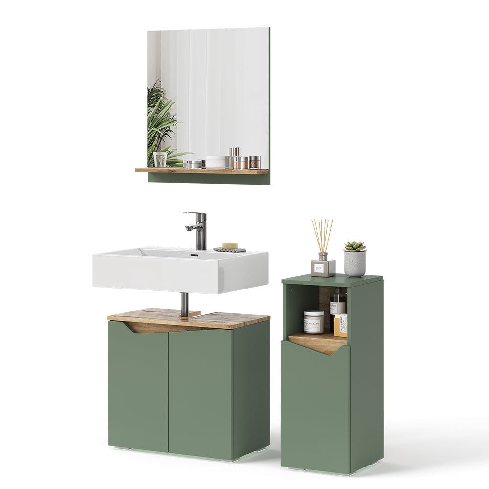Vicco Set di mobili da bagno Verde/Artigianale 3 pezzi, con cabinet midi