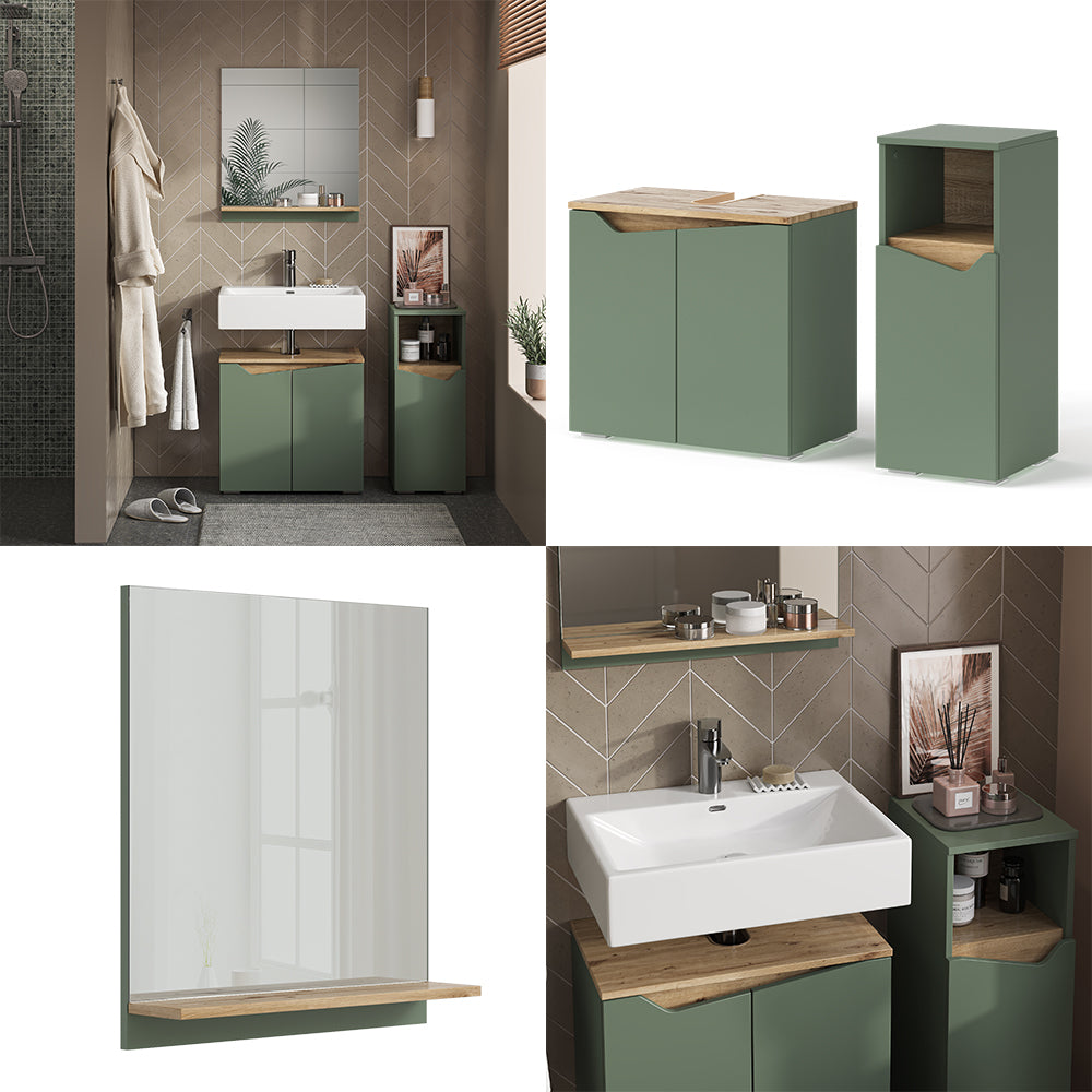 Vicco Set di mobili da bagno Verde/Artigianale 3 pezzi, con cabinet midi