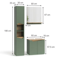 Vicco Set di mobili da bagno Verde/Artigianale 3 parti, con colonna