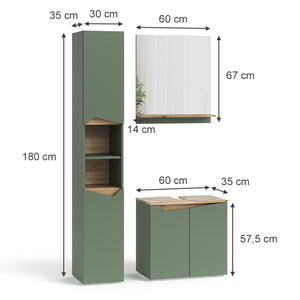 Vicco Set di mobili da bagno Verde/Artigianale 3 parti, con colonna