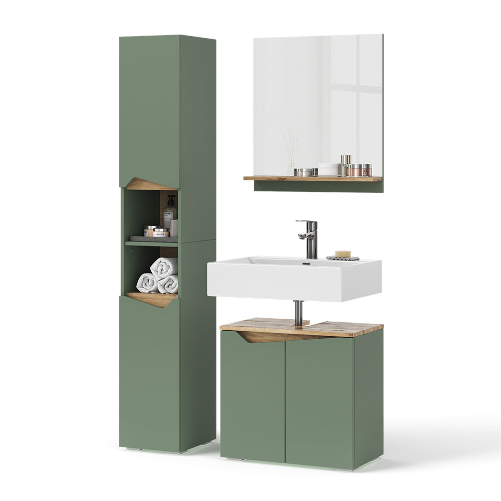 Vicco Set di mobili da bagno Verde/Artigianale 3 parti, con colonna