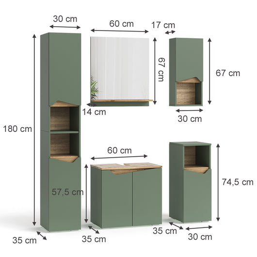 Vicco Set di mobili da bagno Verde/Artigianale 5 Teile