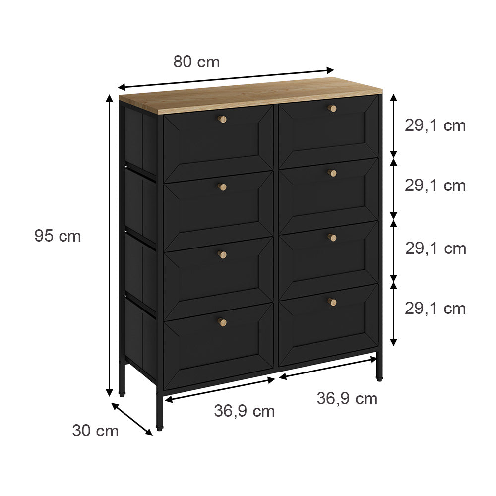 Vicco Tavolino Nero 80 x 95 cm con 8 cassetti