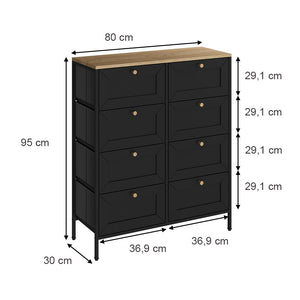 Vicco Tavolino Nero 80 x 95 cm con 8 cassetti