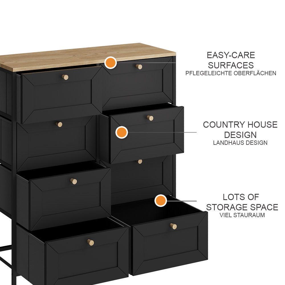 Vicco Tavolino Nero 80 x 95 cm con 8 cassetti