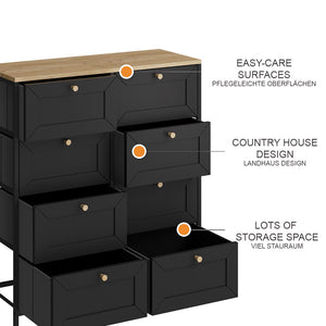 Vicco Tavolino Nero 80 x 95 cm con 8 cassetti