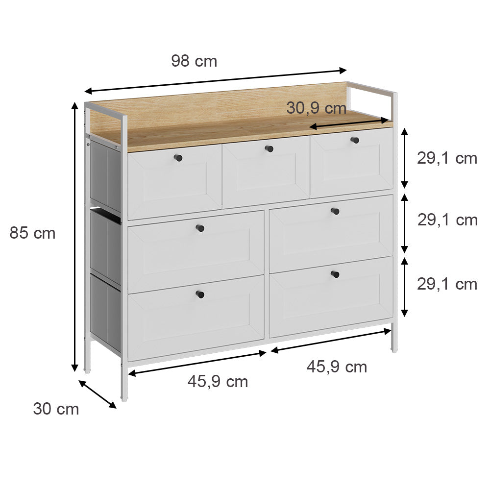Vicco Tavolino Bianco 98 x 85 cm con 7 cassetti