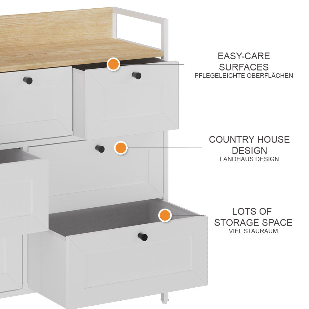 Vicco Tavolino Bianco 98 x 85 cm con 7 cassetti