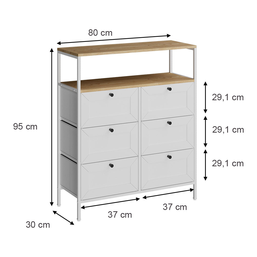 Vicco Tavolino Bianco 80 x 95 cm 6 cassetti