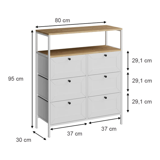 Vicco Tavolino Bianco 80 x 95 cm 6 cassetti