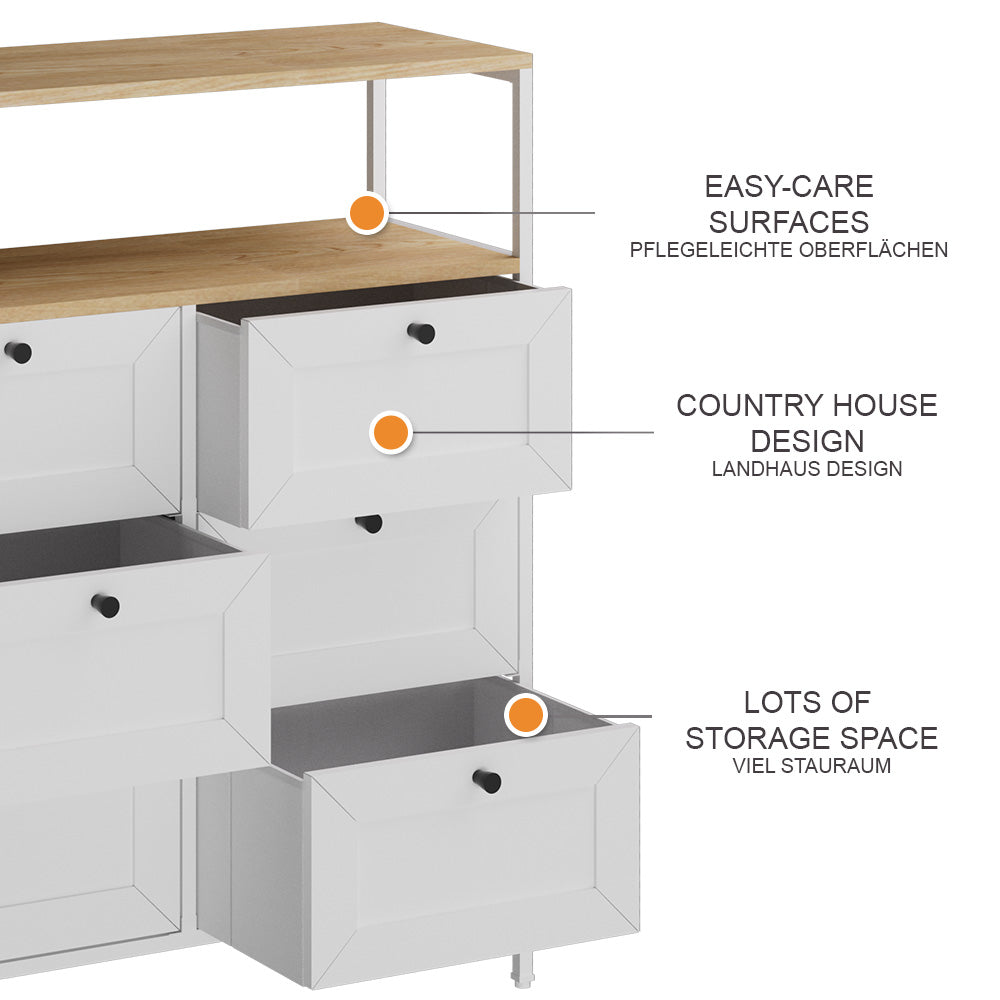 Vicco Tavolino Bianco 80 x 95 cm 6 cassetti