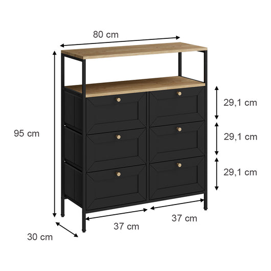 Vicco Tavolino Nero 80 x 95 cm con 6 cassetti