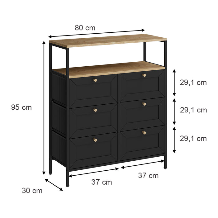 Vicco Tavolino Nero 80 x 95 cm con 6 cassetti