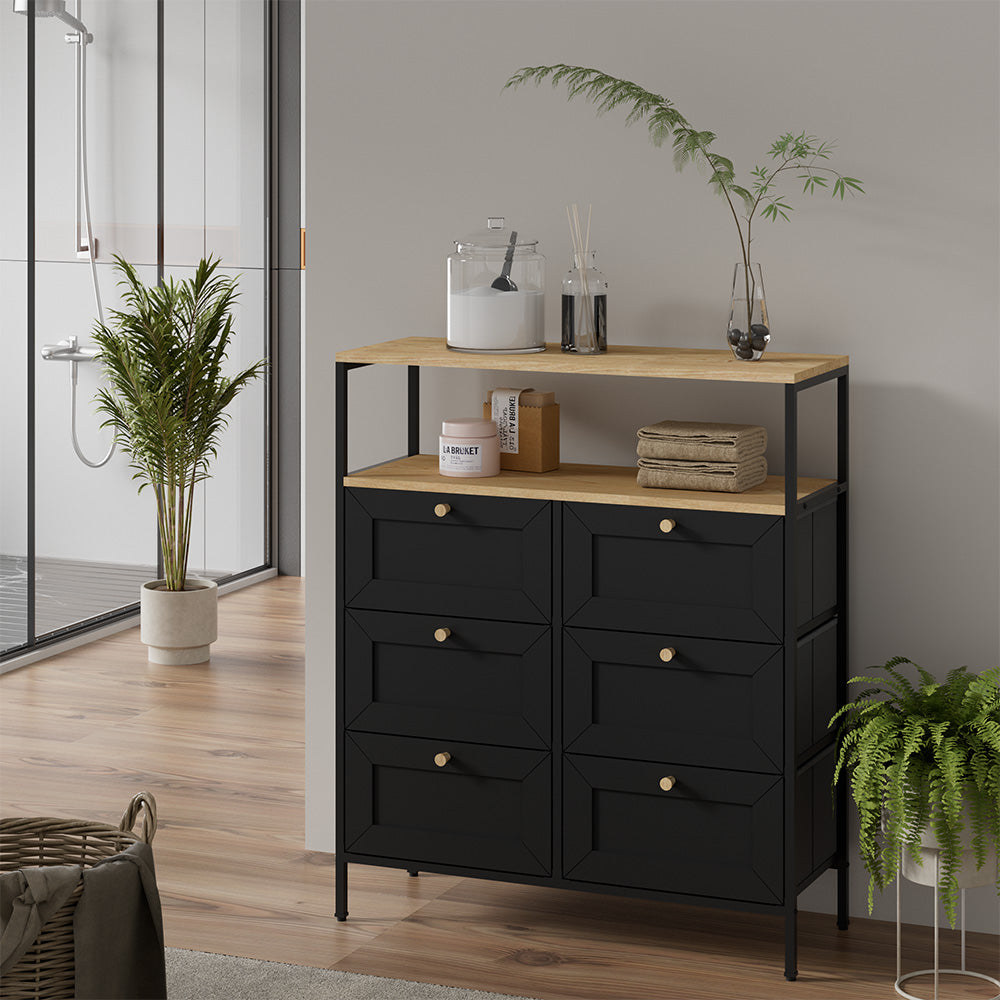 Vicco Tavolino Nero 80 x 95 cm con 6 cassetti