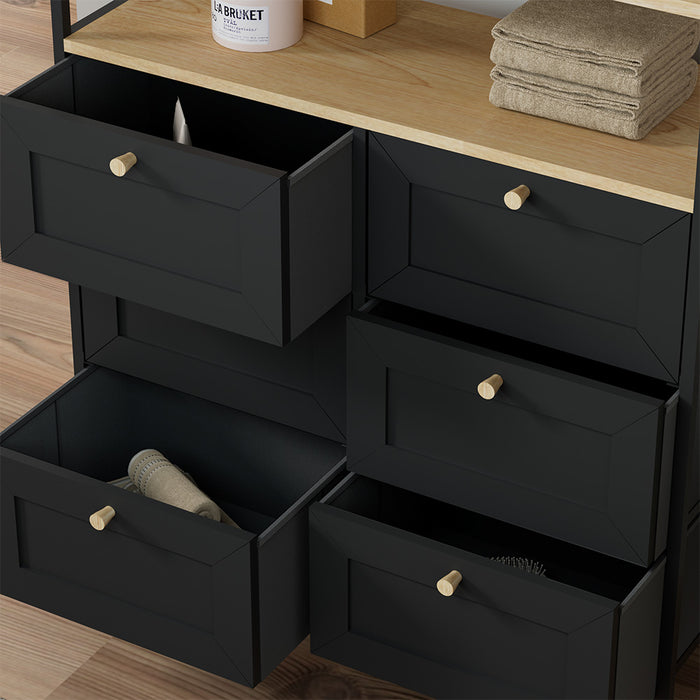 Vicco Tavolino Nero 80 x 95 cm con 6 cassetti