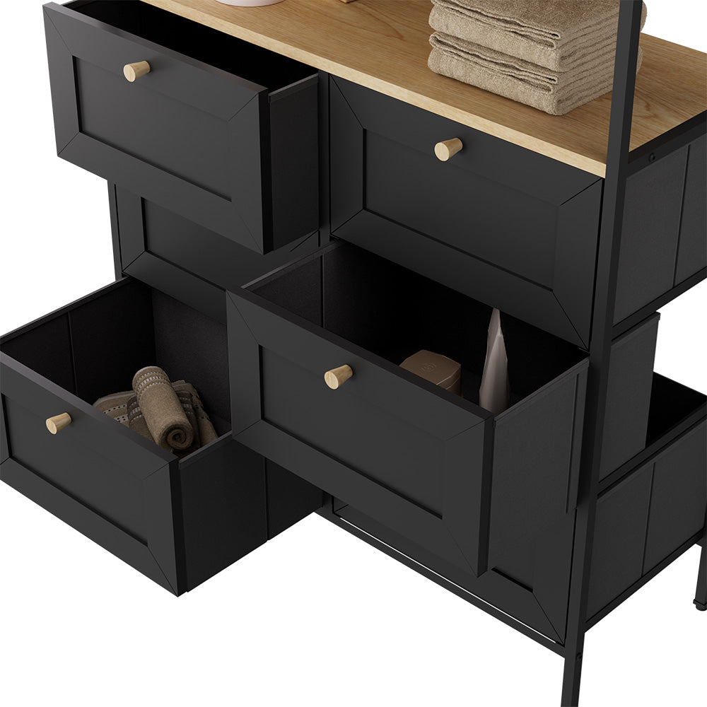 Vicco Tavolino Nero 80 x 95 cm con 6 cassetti