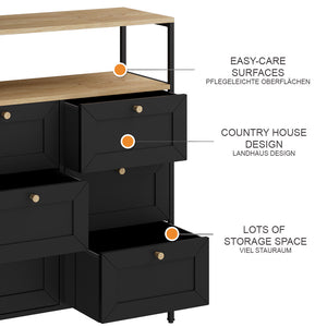 Vicco Tavolino Nero 80 x 95 cm con 6 cassetti