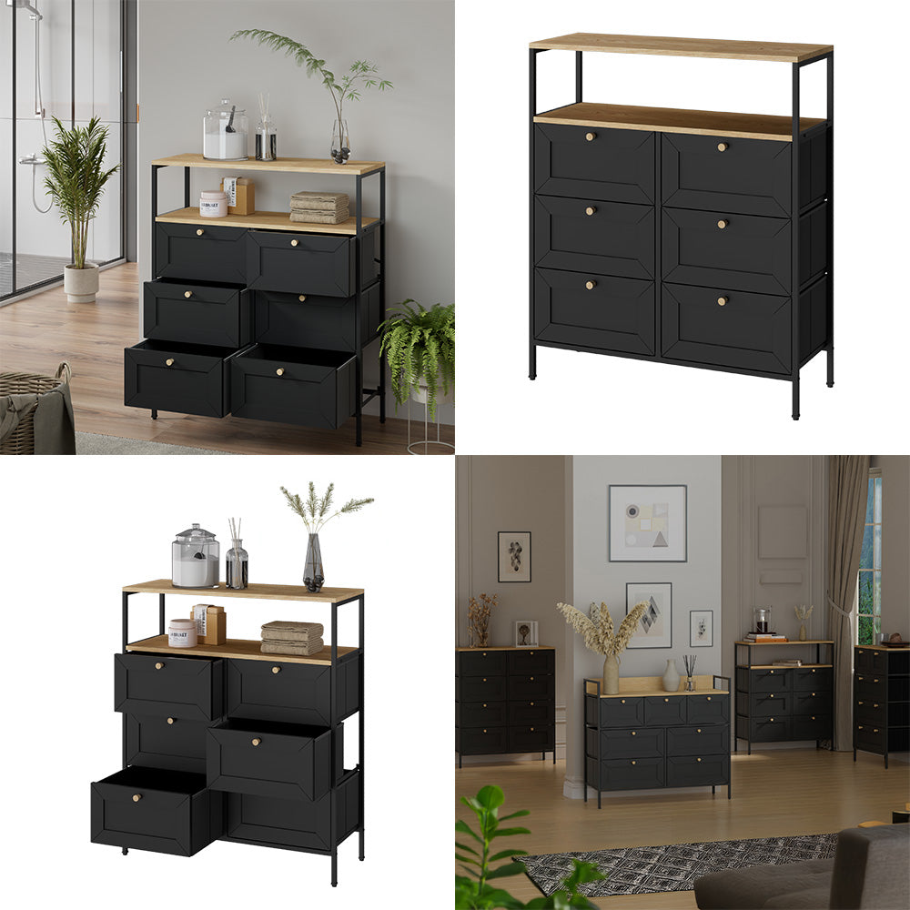 Vicco Tavolino Nero 80 x 95 cm con 6 cassetti