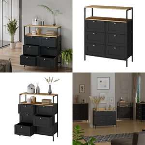 Vicco Tavolino Nero 80 x 95 cm con 6 cassetti