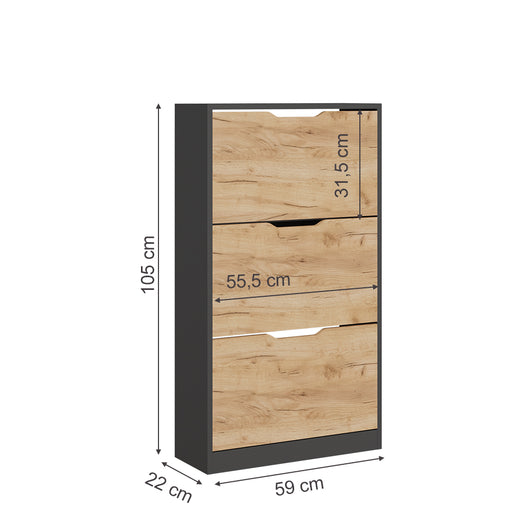 Vicco Scarpiera Antracite/quercia dorata 59 x 105 cm con 3 scomparti