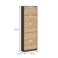 Vicco Scarpiera da ingresso Antracite/quercia dorata 22 x 169 cm con 5 scomparti