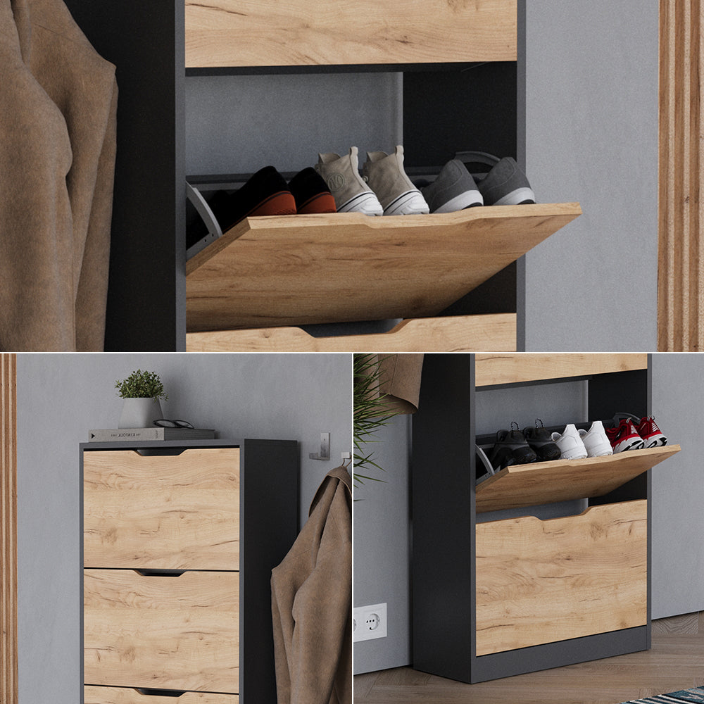 Vicco Scarpiera da ingresso Antracite/quercia dorata 22 x 169 cm con 5 scomparti